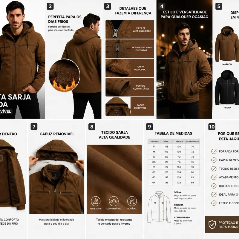Jaqueta Masculina Sarja Forrada com Capuz